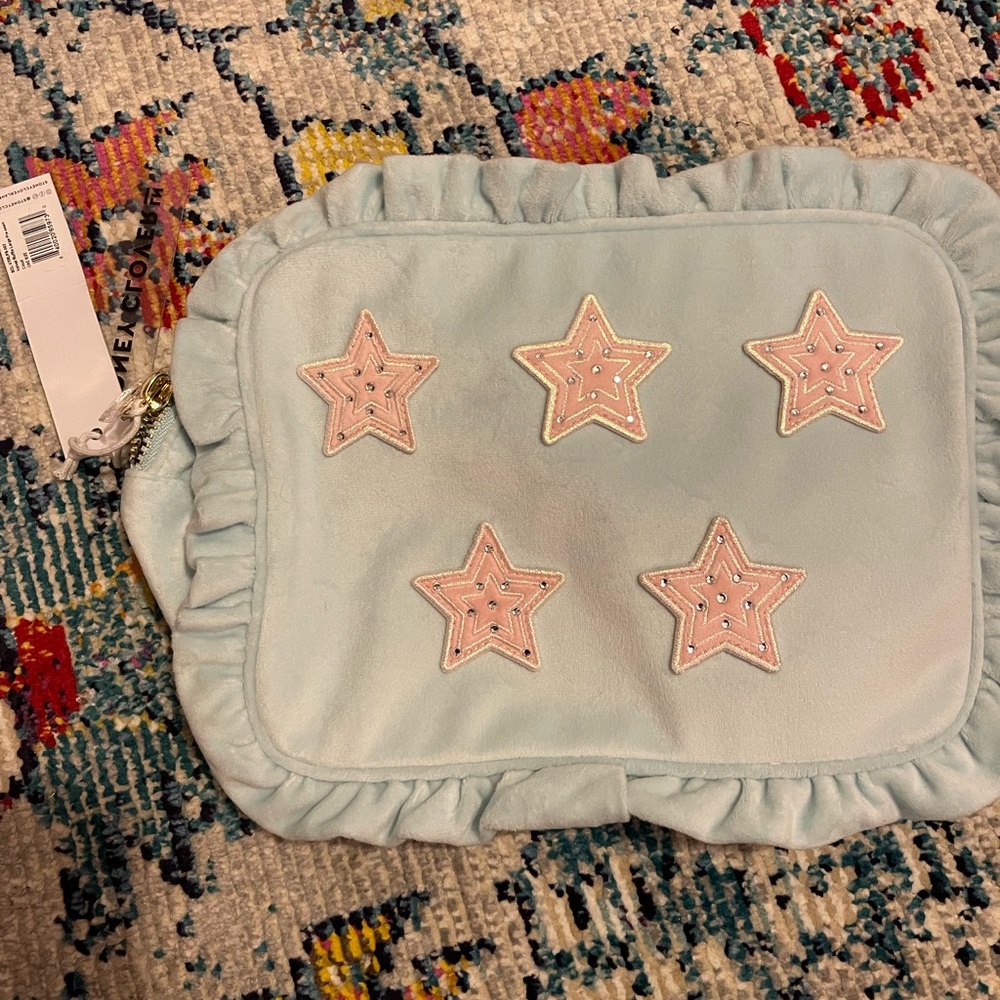 NWT SCL blue velvet large pouch